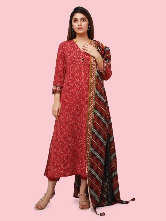 Unstitched Printed Khaddar Shirt Dupatta - ELU19A10-19896