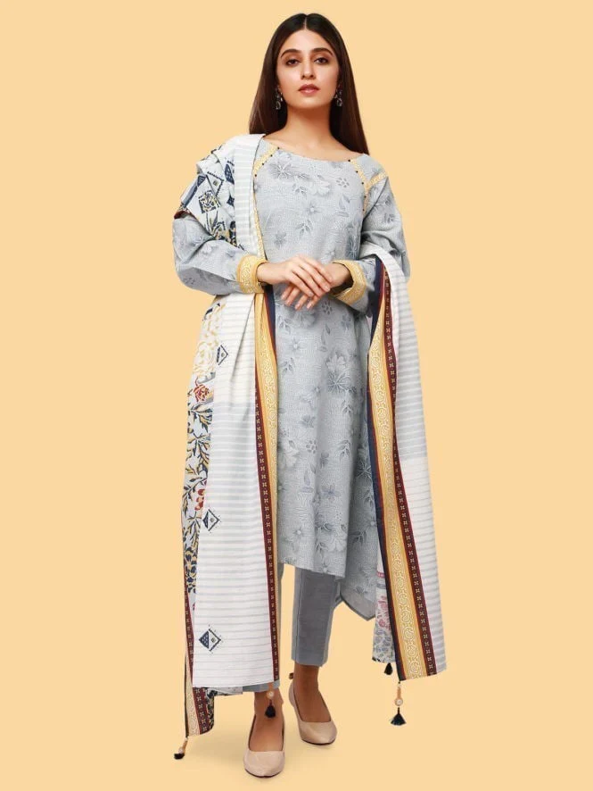 Unstitched Printed Khaddar Shirt Dupatta - ELU19A10-19897