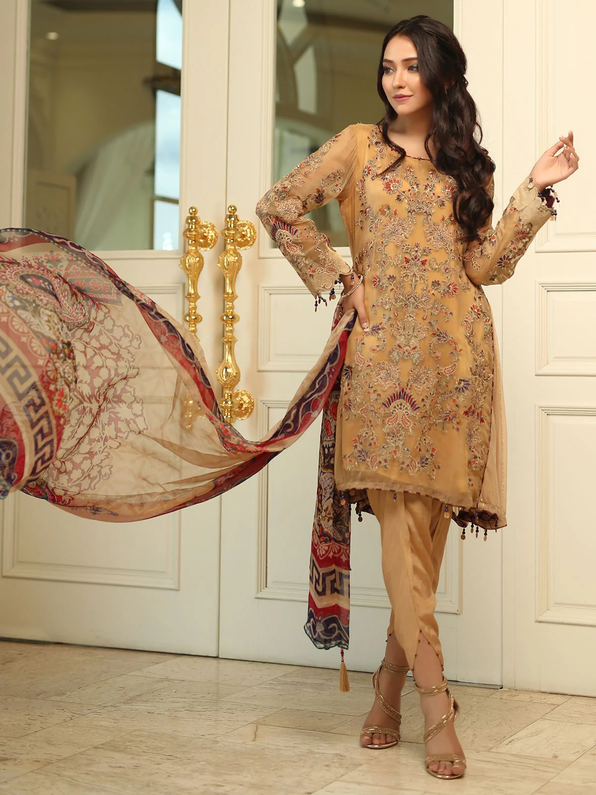 Unstitched Embroidered Silk Suit - ELU19V5-19693