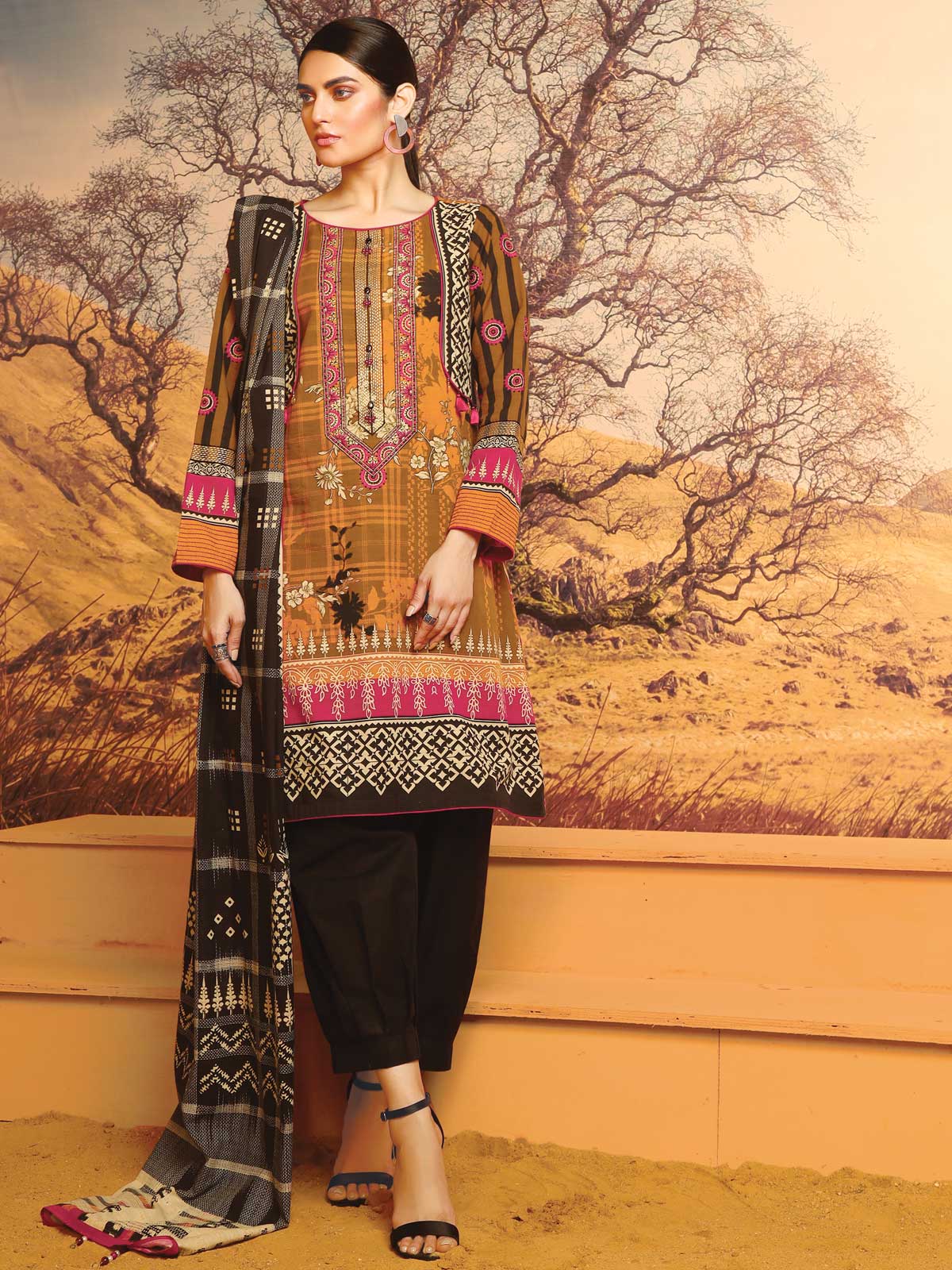 Unstitched Embroidered Khaddar Suit - ELU19W8-19837