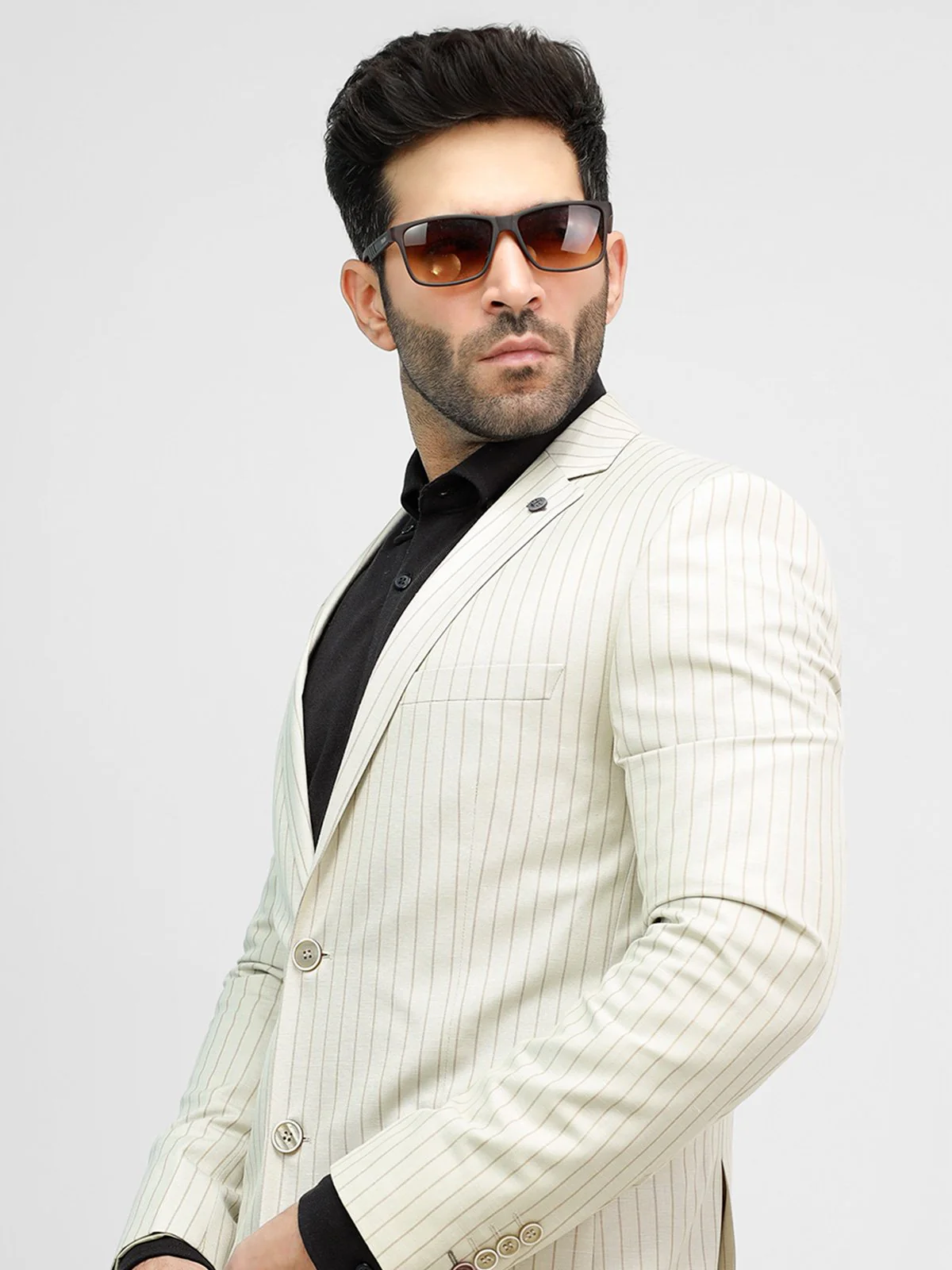 Men's Beige Stripe Blazer - EMTB21-8167 - Image 2