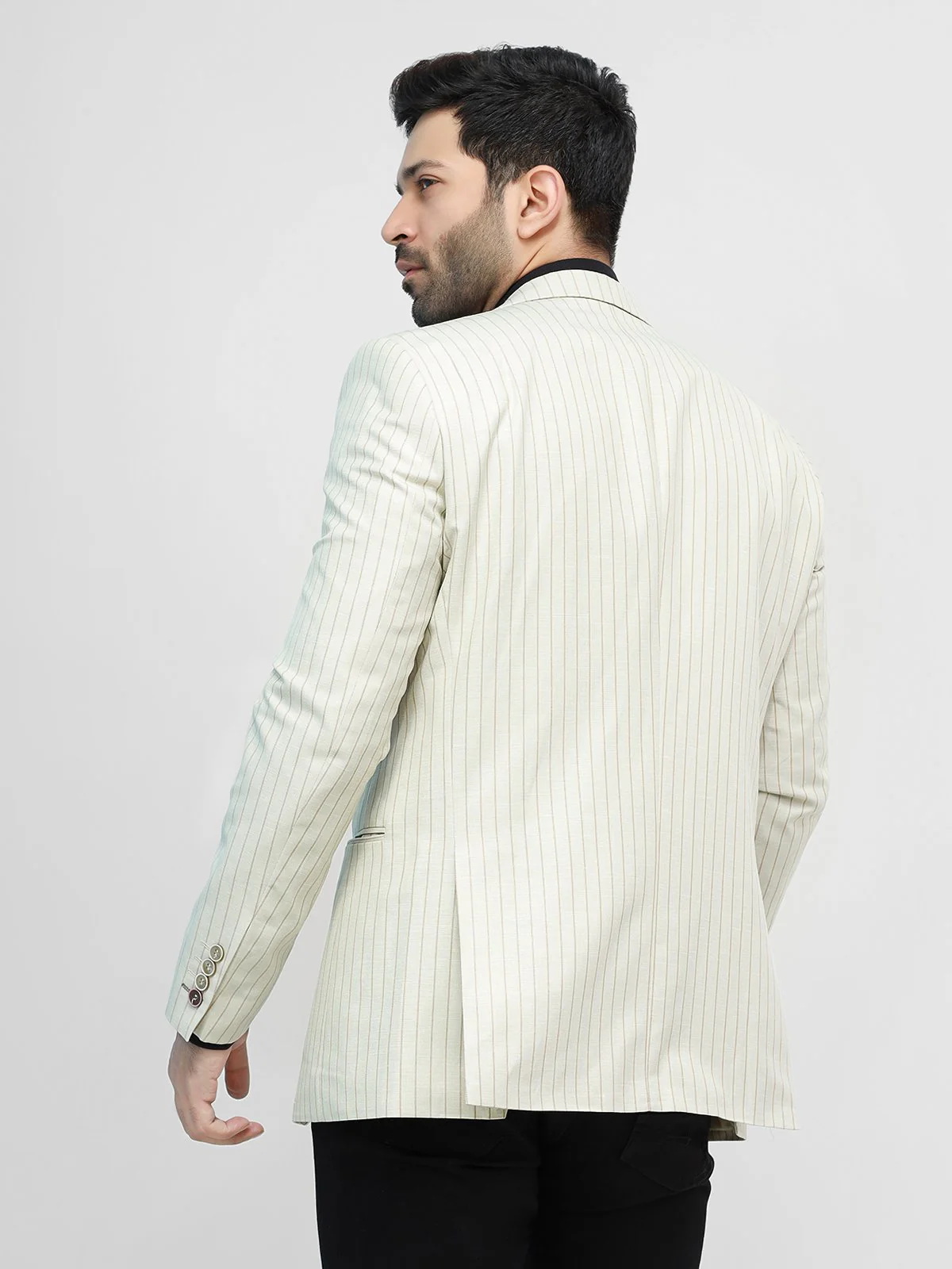 Men's Beige Stripe Blazer - EMTB21-8167 - Image 4