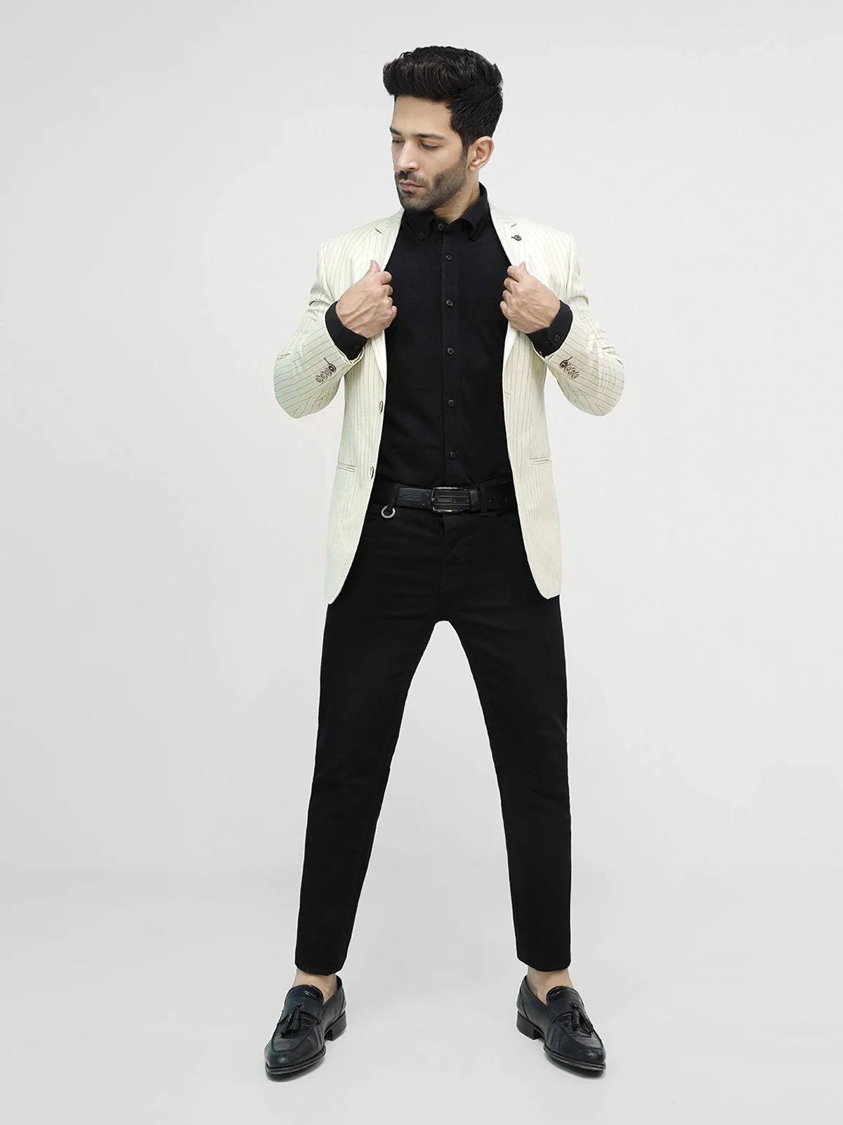 Men's Beige Stripe Blazer - EMTB21-8167 - Image 5