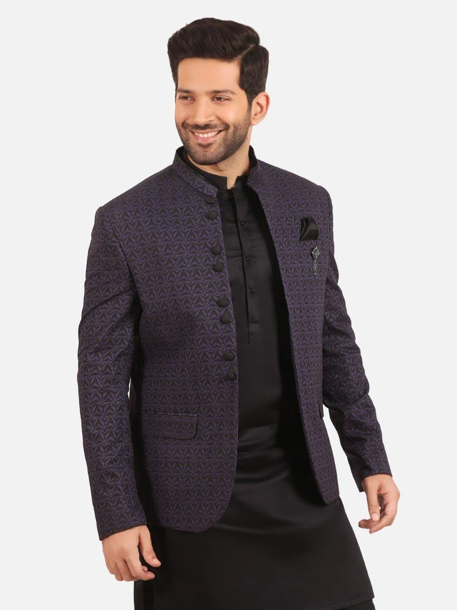 Men's Purple & Black Waist Coat Suit - EMTCS20-99011 - Image 2