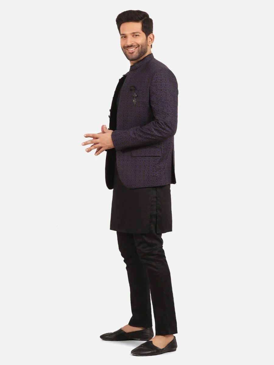 Men's Purple & Black Waist Coat Suit - EMTCS20-99011 - Image 3