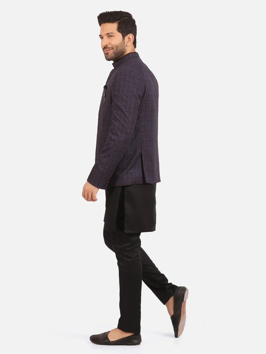 Men's Purple & Black Waist Coat Suit - EMTCS20-99011 - Image 4