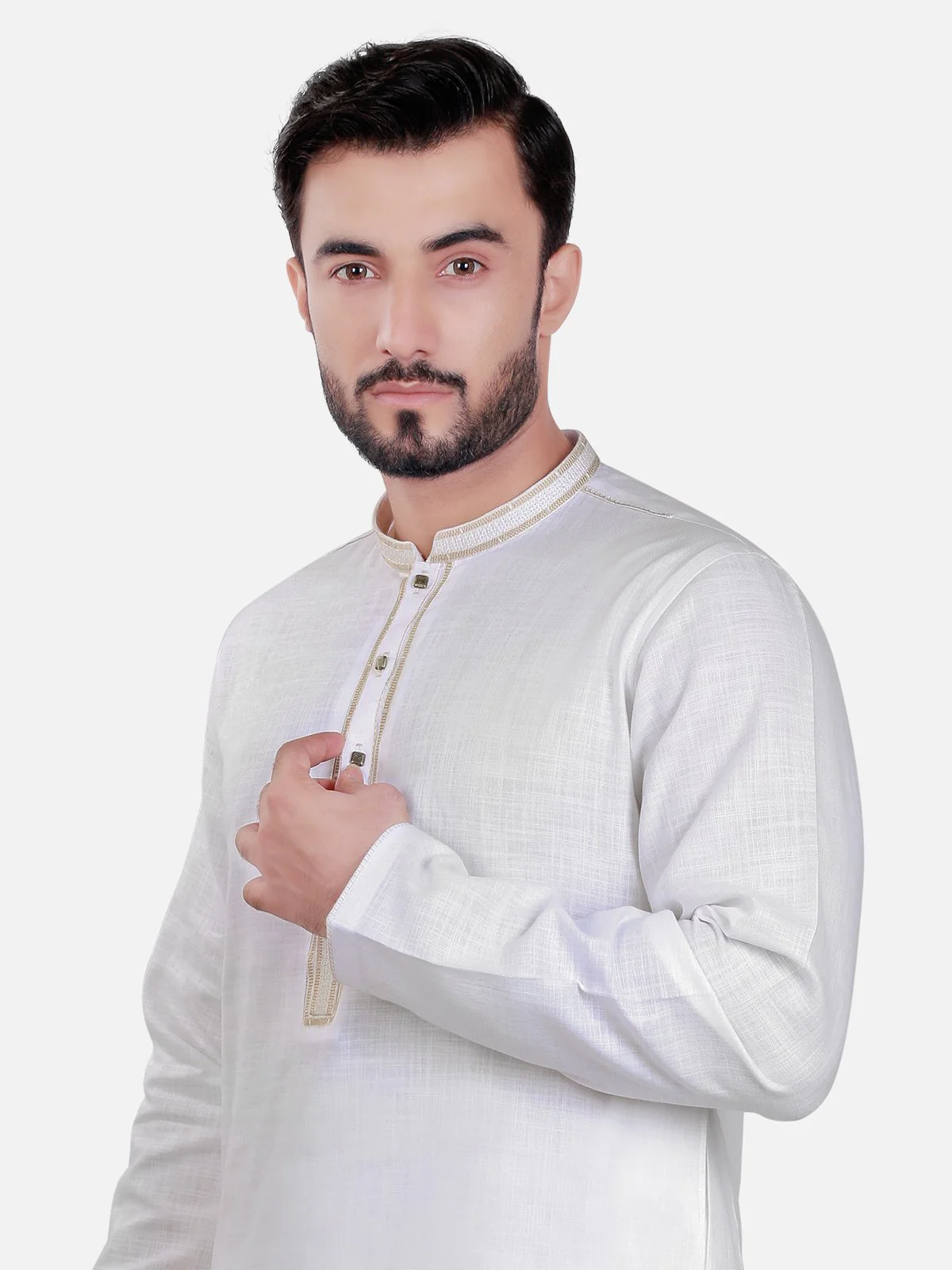 Men's Off White Kurta - EMTK17S-9385 - Image 2