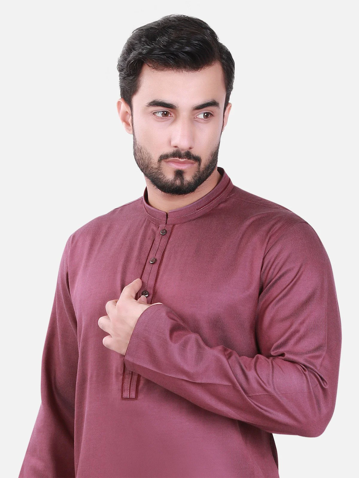 Men's Burgundy Kurta - EMTK17S-9405 - Image 2