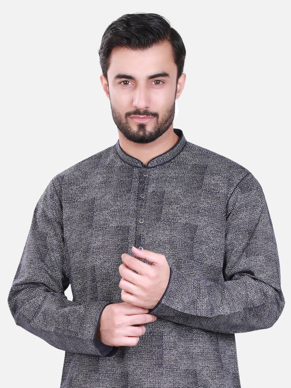 Men's Black Kurta - EMTK17S-9425 - Image 2