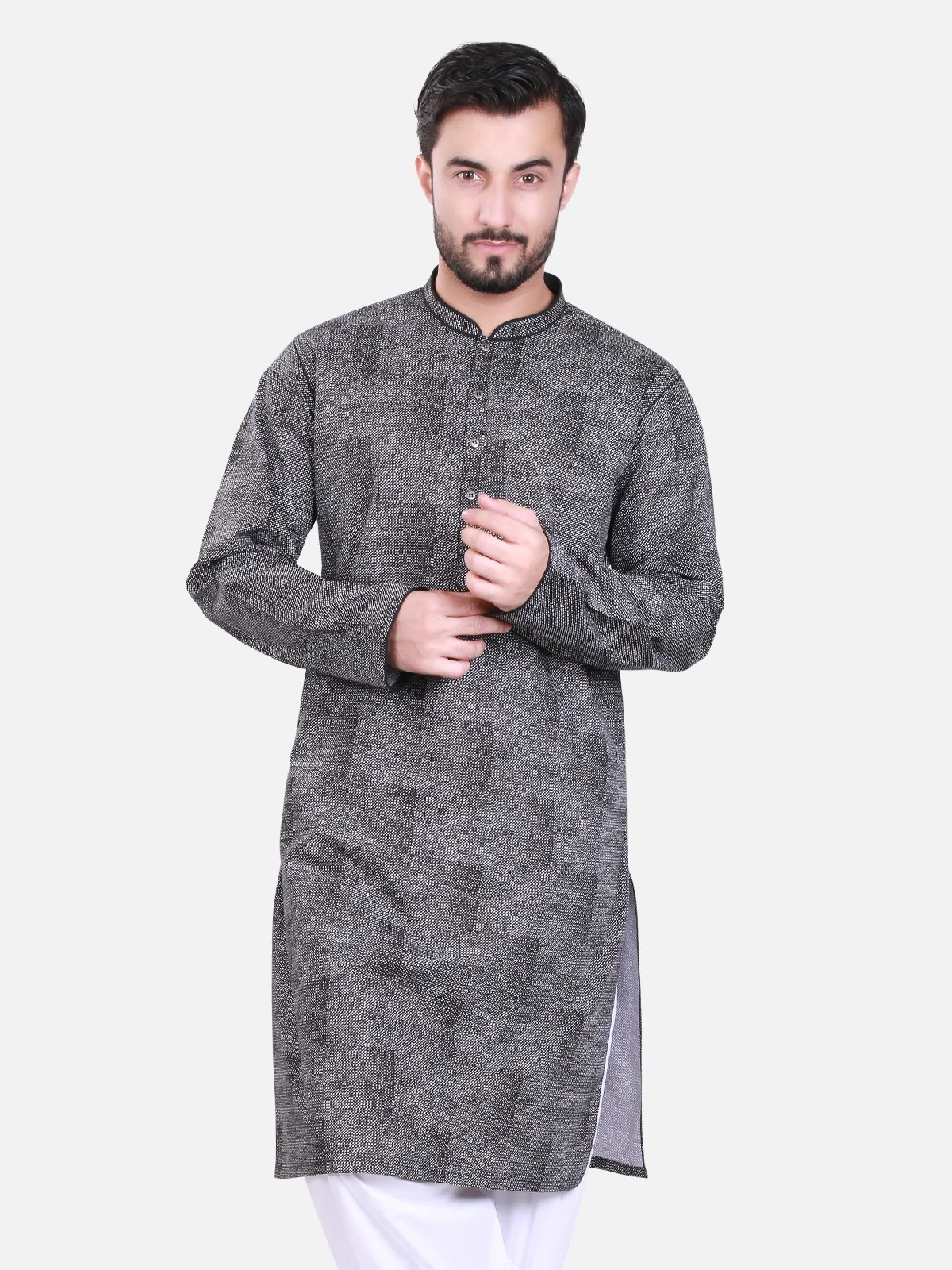 Men's Black Kurta - EMTK17S-9425 - Image 3