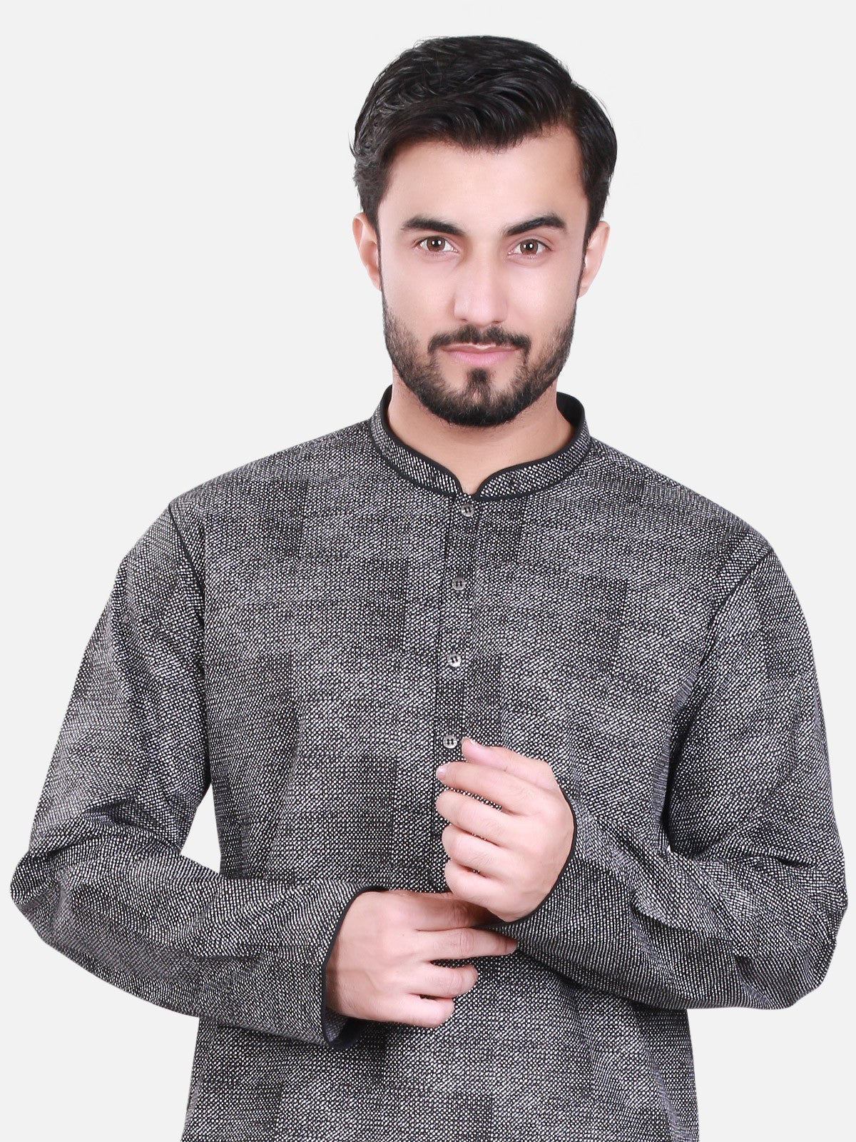 Men's Black Kurta - EMTK17S-9425 - Image 4