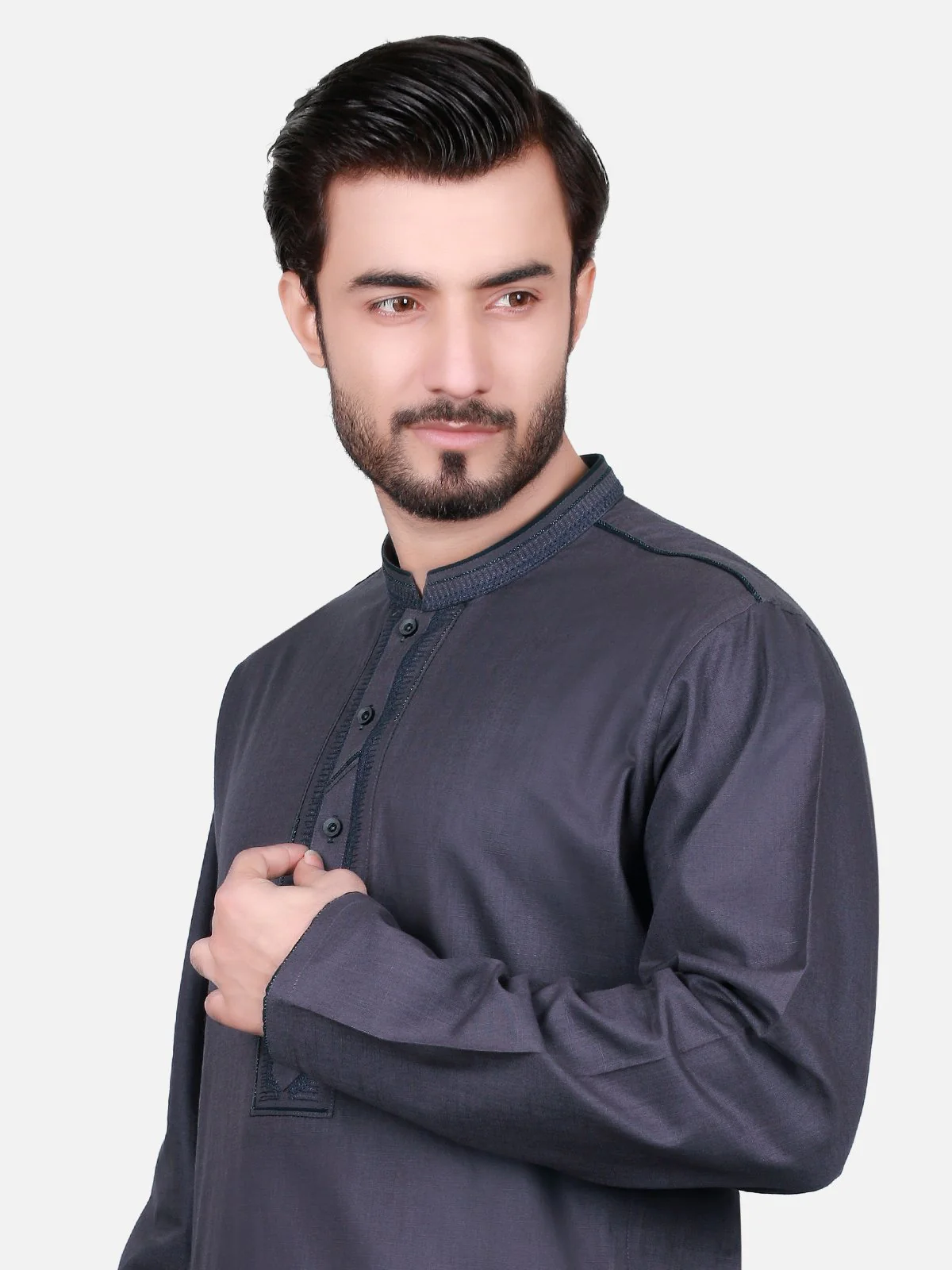 Men's Dark Grey Kurta - EMTK17S-9457 - Image 2