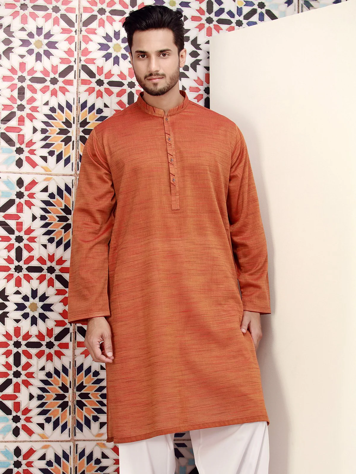 Men's Golden Brown Kurta - EMTK17S-9479 - Image 2