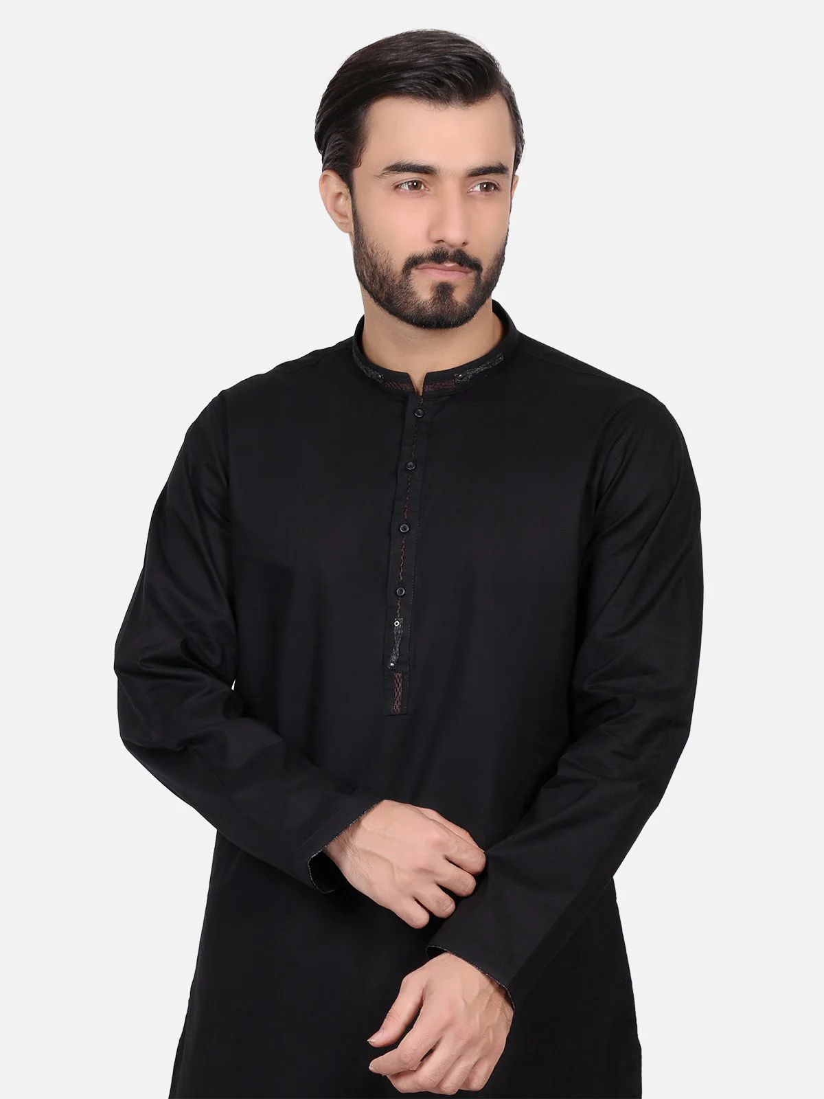 Men's Black Kurta - EMTK18S-9486 - Image 2
