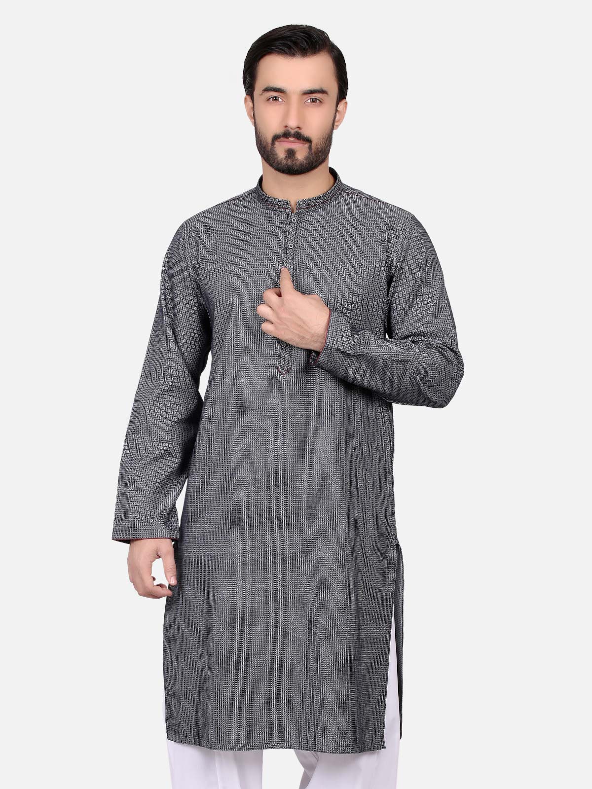 Men's Black Kurta - EMTK18S-9502 - Image 3
