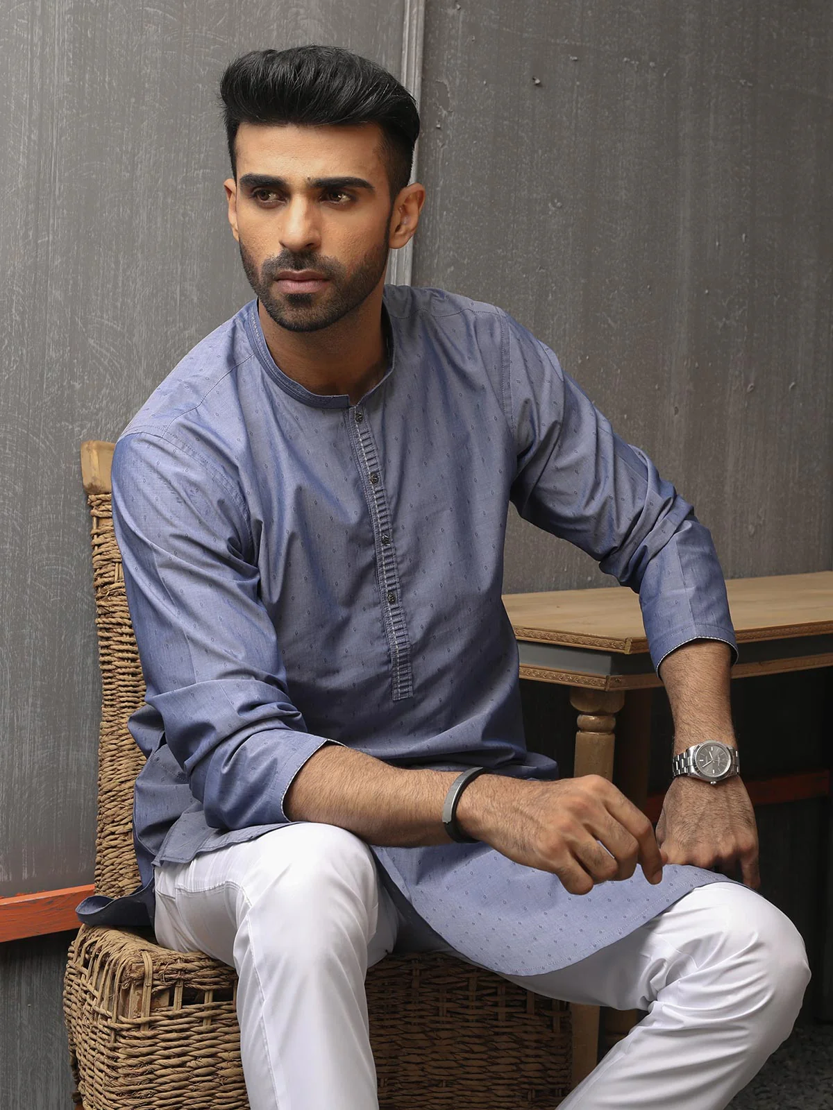 Men's Blue Kurta - EMTK18S-9505 - Image 2