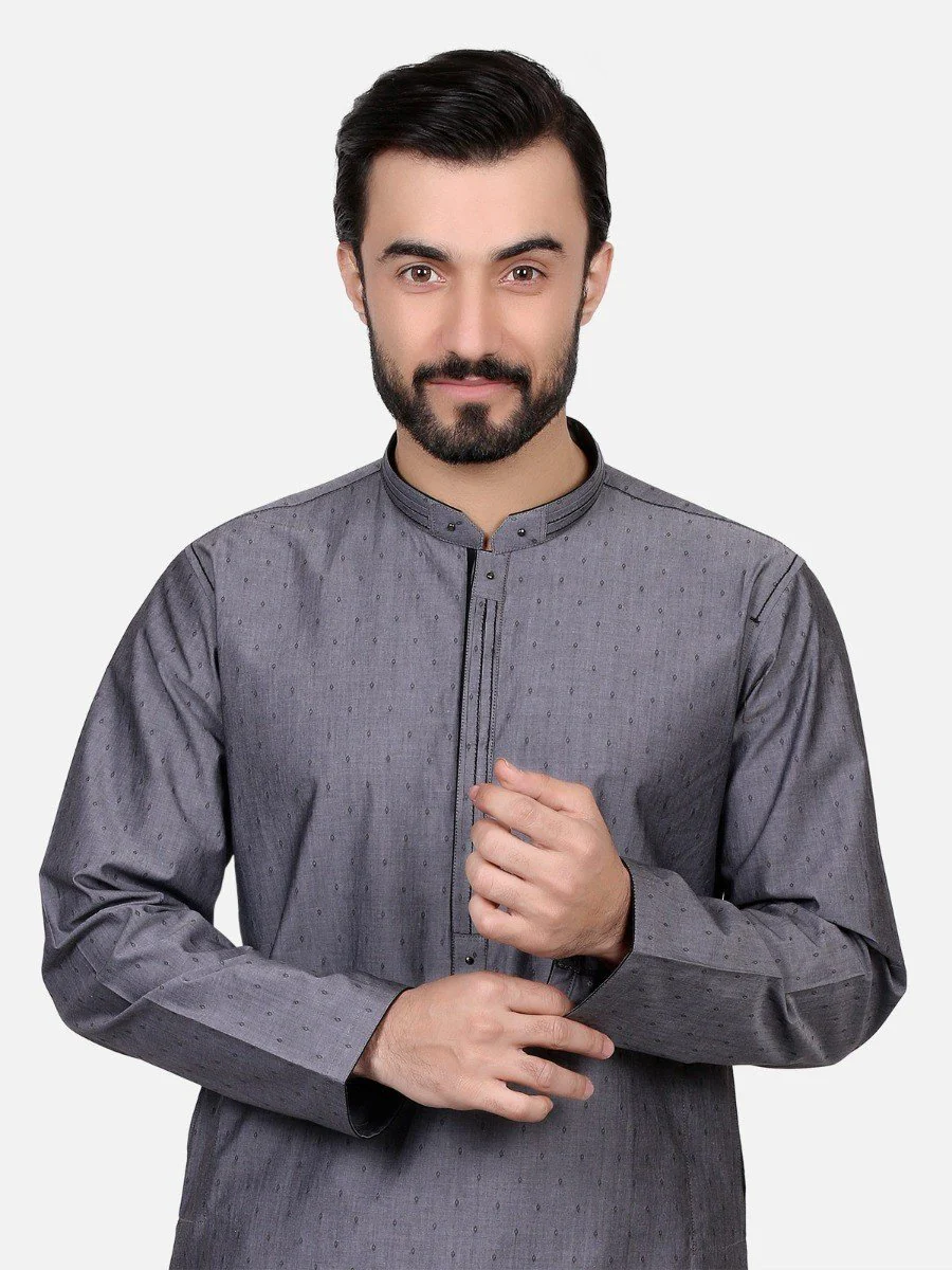 Men's Grey Kurta - EMTK18S-9506 - Image 2