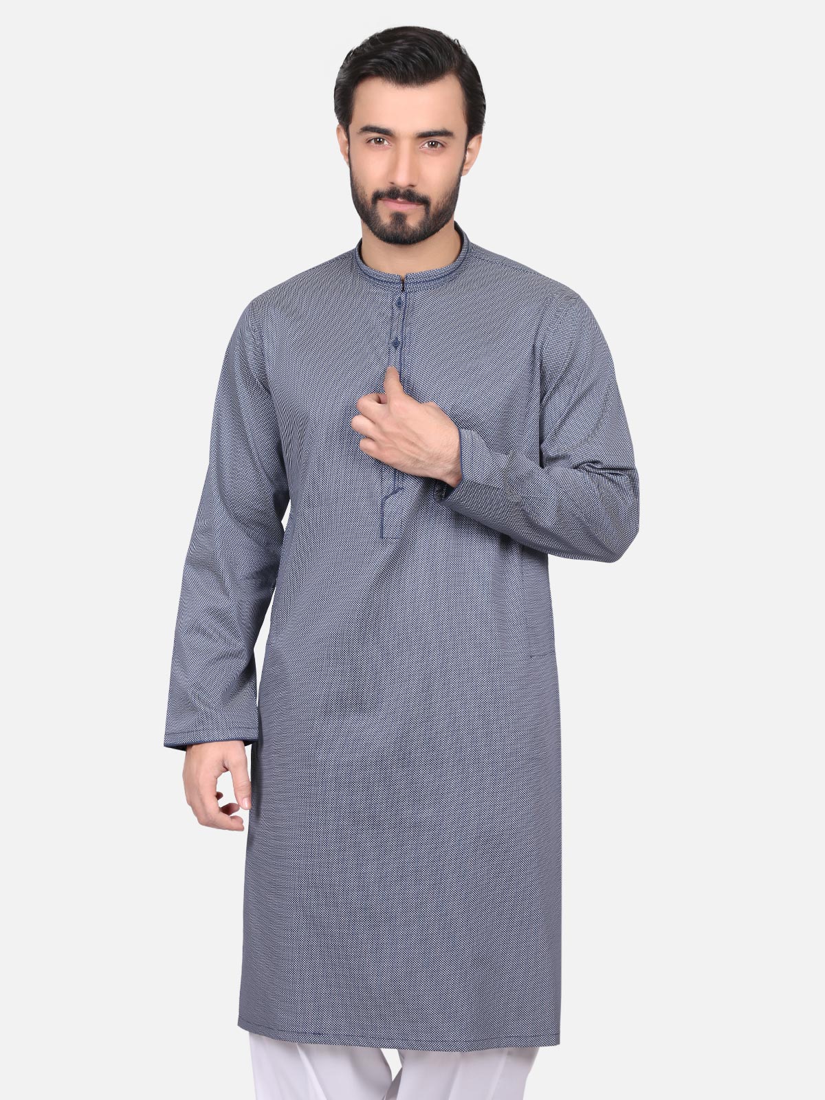 Men's Navy Blue Kurta - EMTK18S-9507 - Image 3
