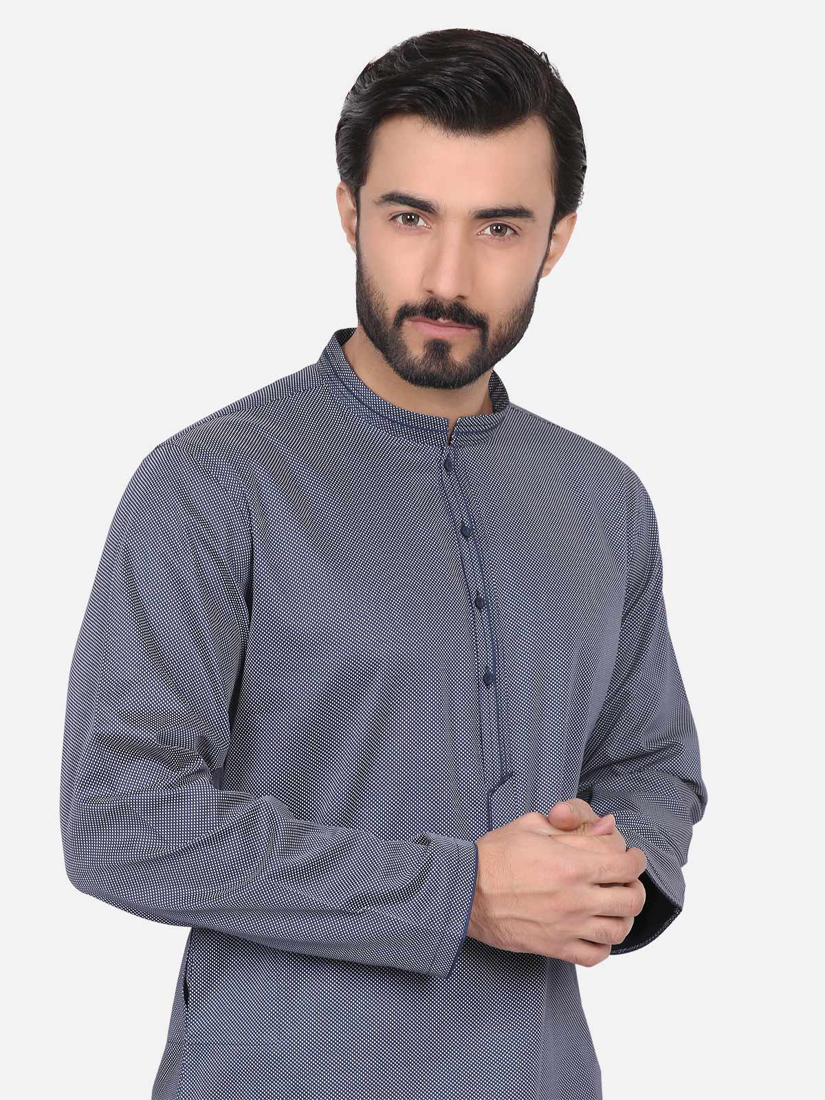 Men's Navy Blue Kurta - EMTK18S-9507 - Image 4