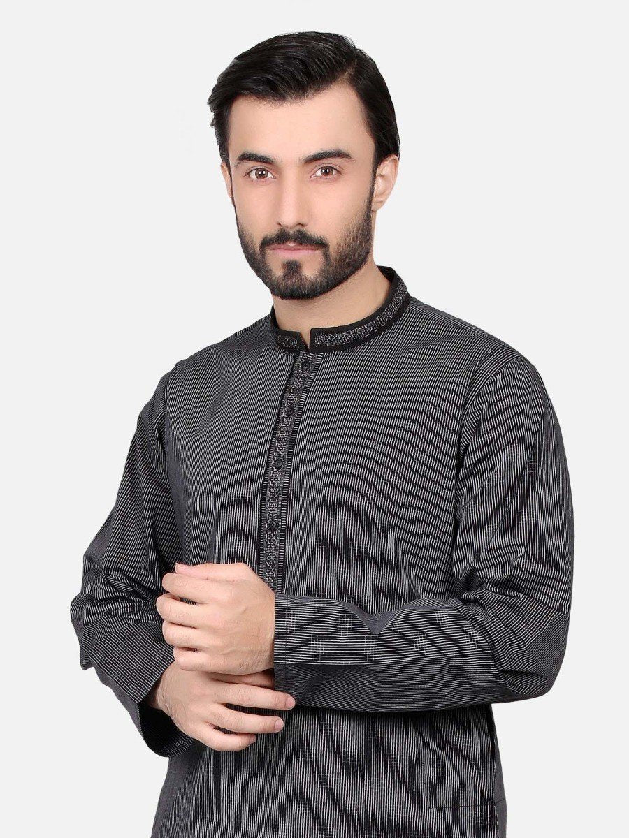 Men's Black Kurta - EMTK18S-9511 - Image 2