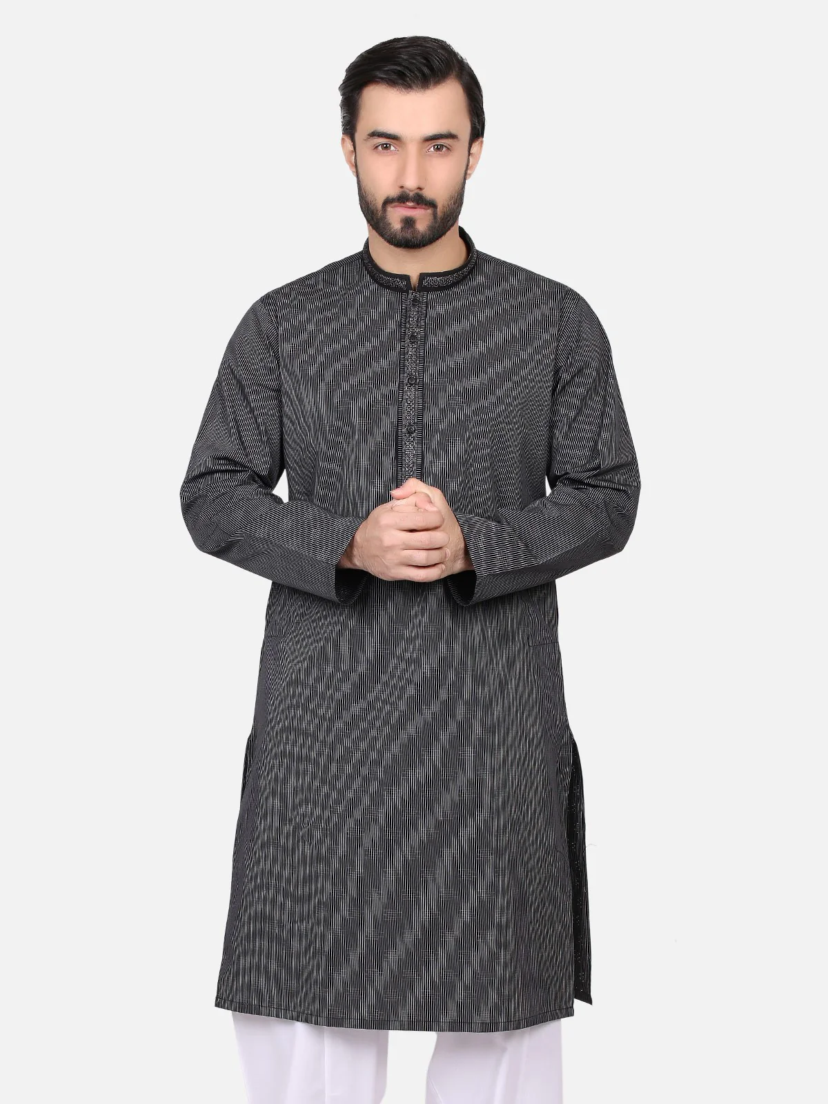 Men's Black Kurta - EMTK18S-9511 - Image 3