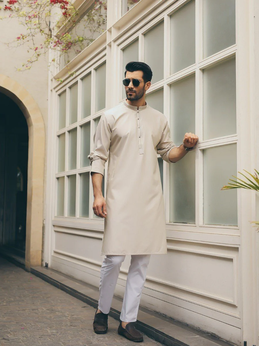 Men's Beige Kurta - EMTK18S-9558 - Image 2