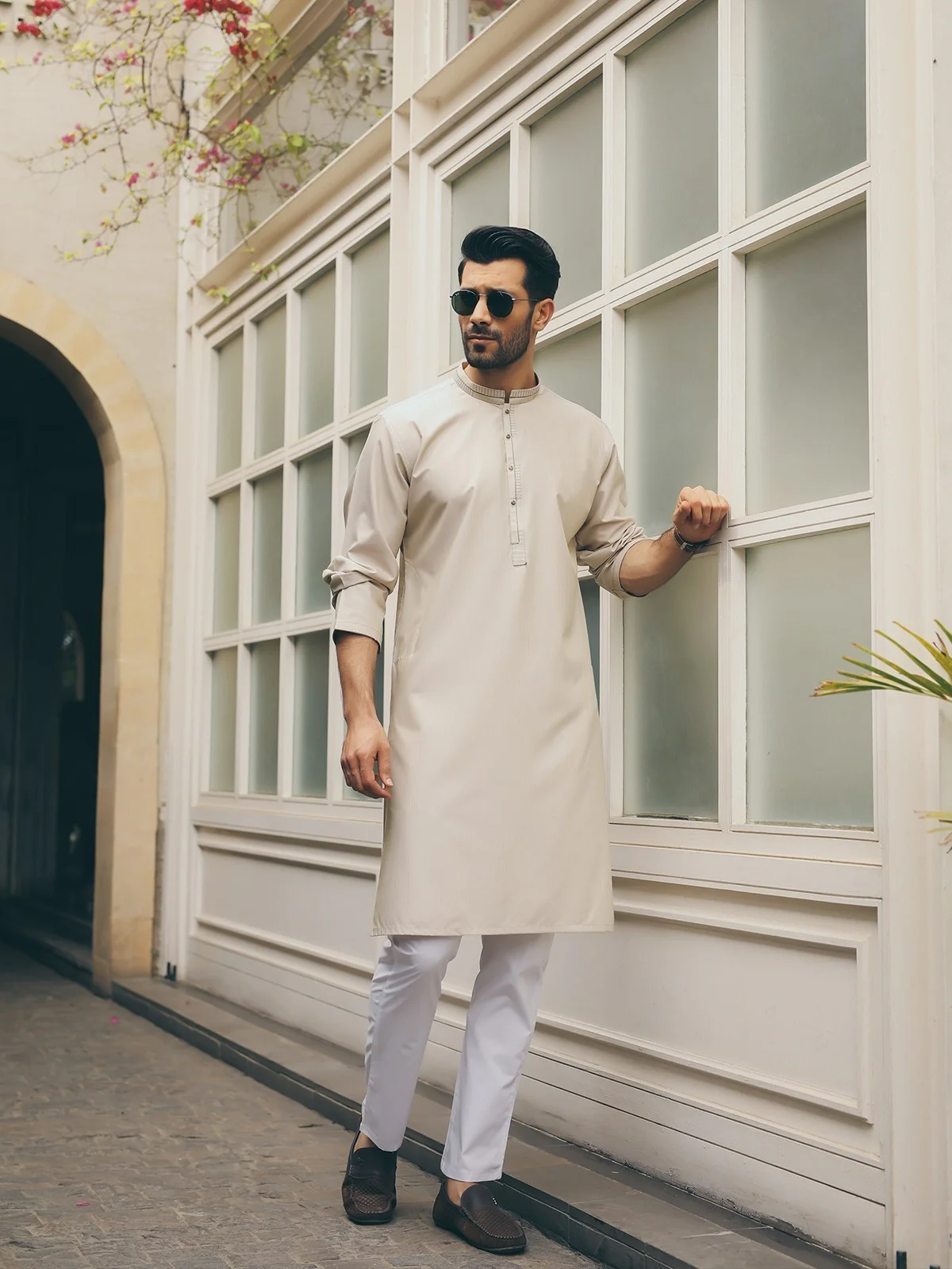 Men's Beige Kurta - EMTK18S-9558 - Image 3