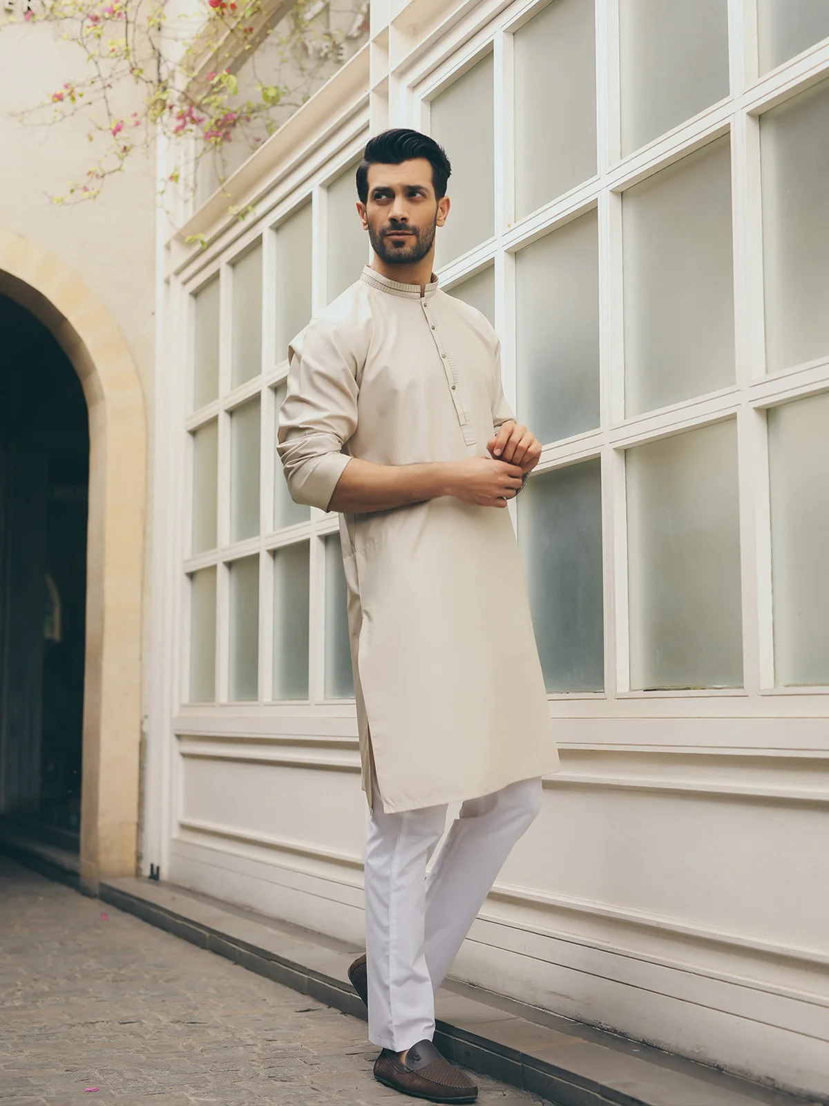 Men's Beige Kurta - EMTK18S-9558 - Image 4