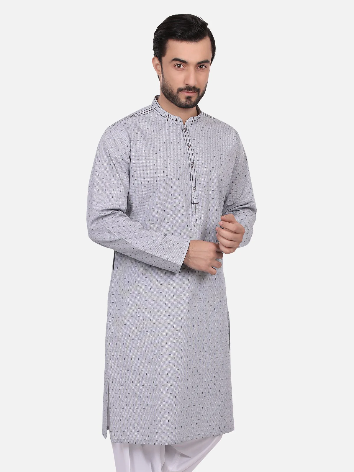 Men's Light Grey Kurta - EMTK18S-9579 - Image 3