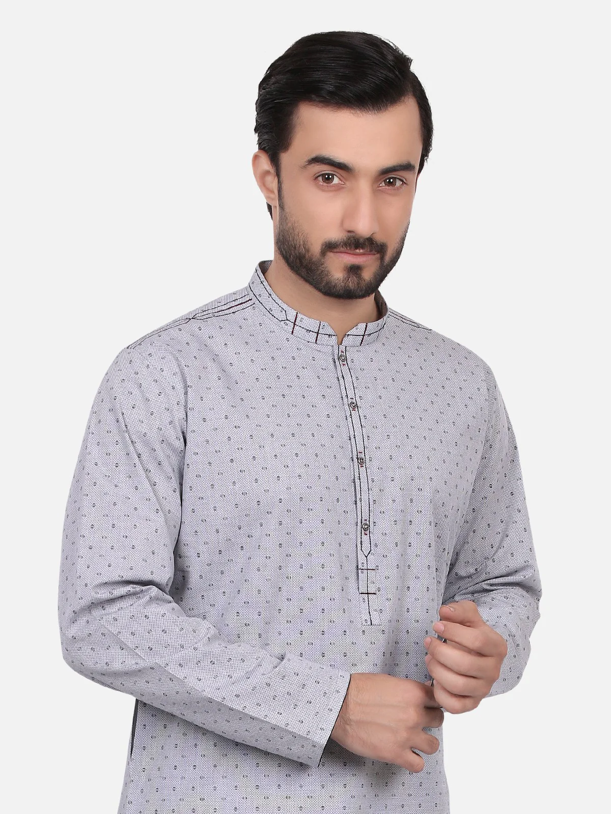 Men's Light Grey Kurta - EMTK18S-9579 - Image 4