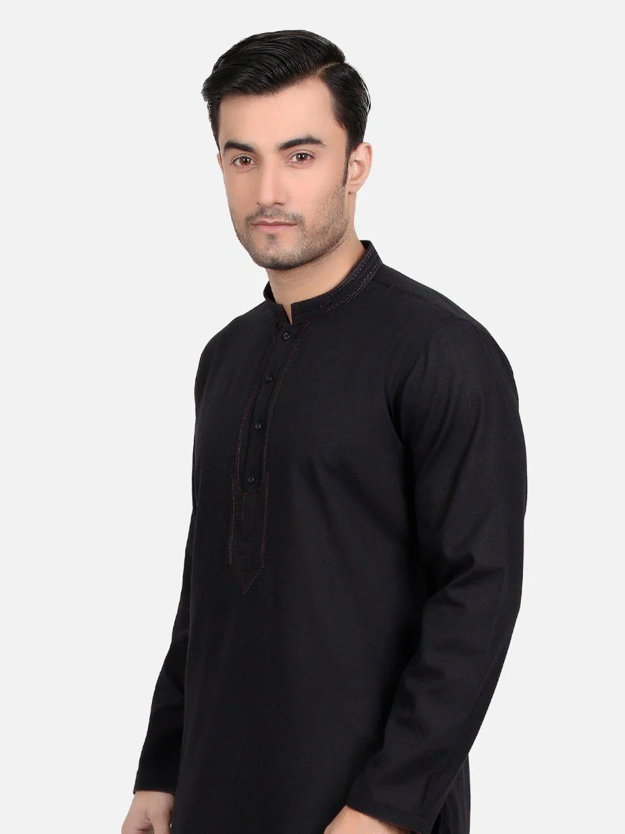 Men's Black Kurta - EMTK18S-9589 - Image 2