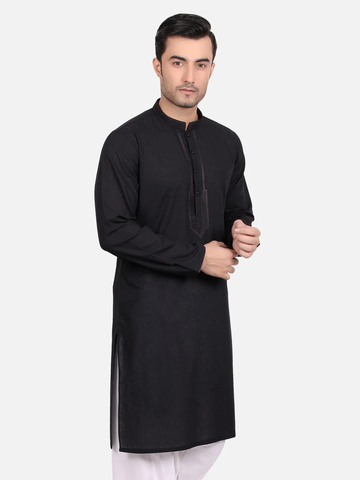 Men's Black Kurta - EMTK18S-9589 - Image 3