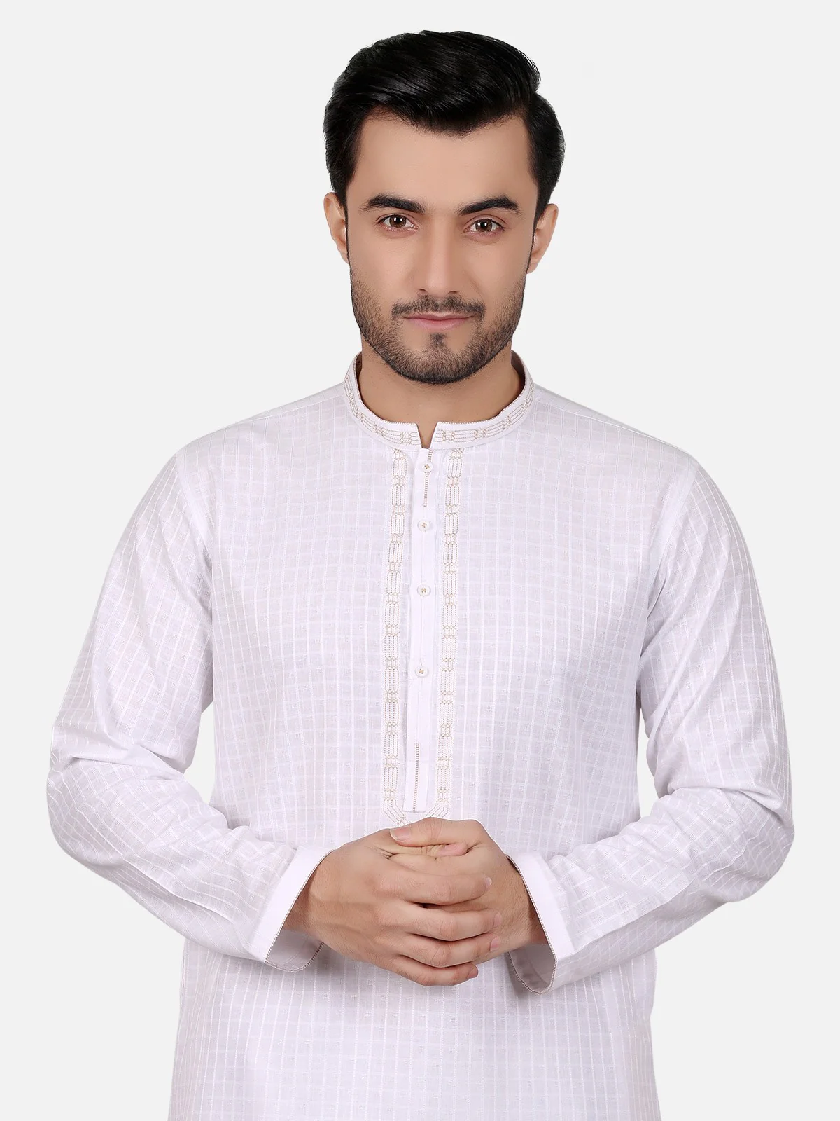 Men's White Kurta - EMTK18S-9634 - Image 2