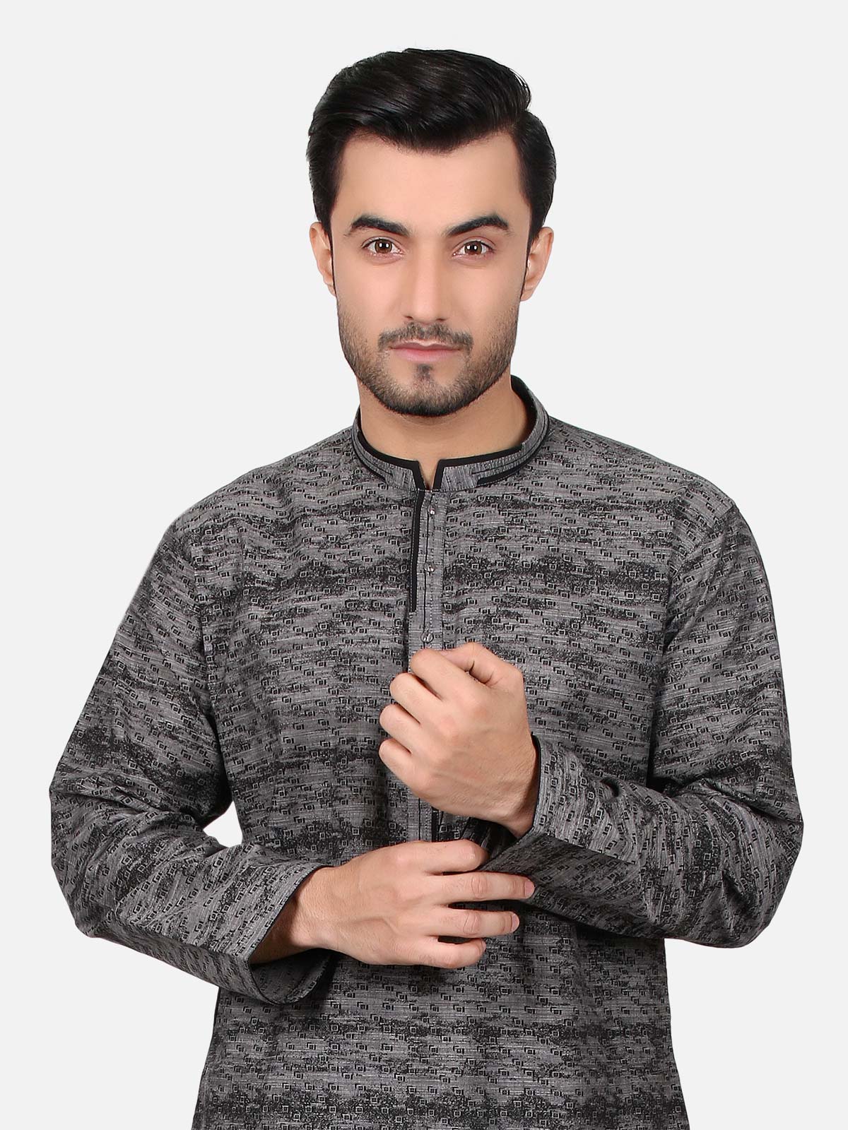 Men's Dark Grey Kurta - EMTK18S-9633 - Image 2