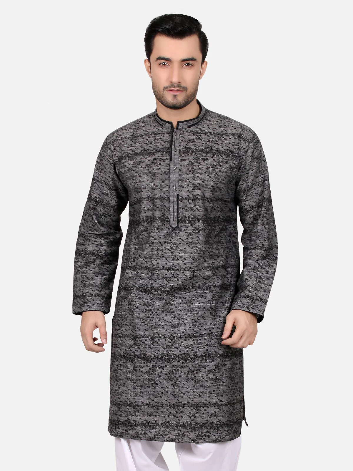 Men's Dark Grey Kurta - EMTK18S-9633 - Image 3