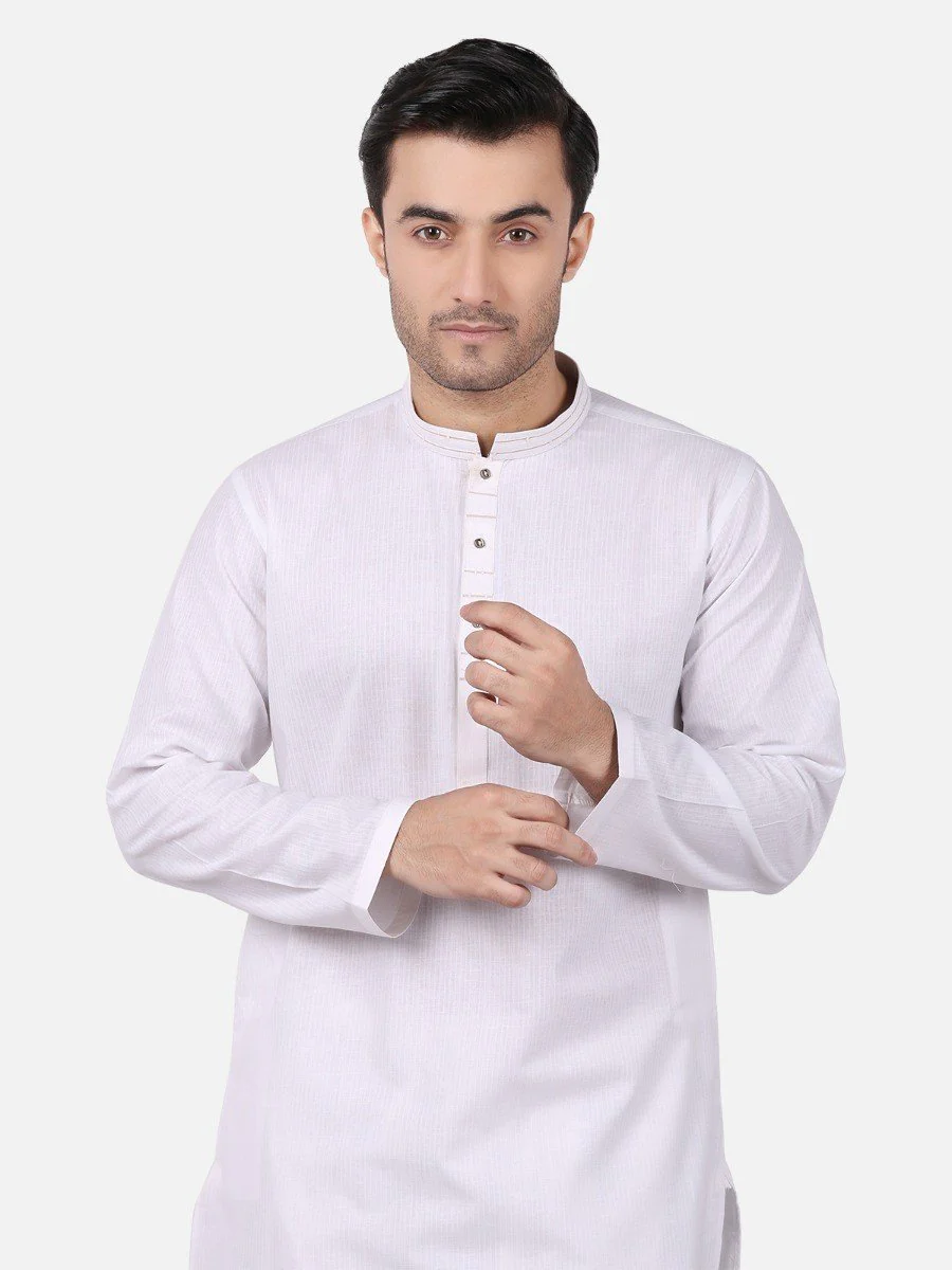 Men's White Kurta - EMTK18S-9639 - Image 2