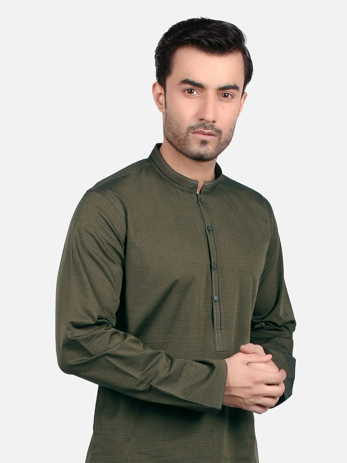 Men's Olive Green Kurta - EMTK18S-9642 - Image 2