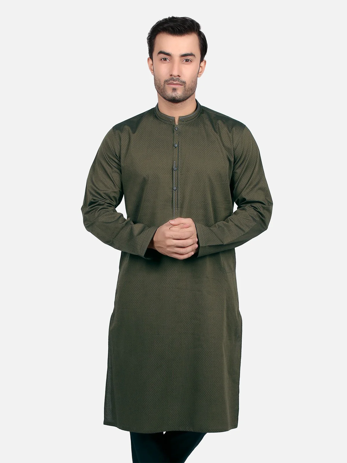 Men's Olive Green Kurta - EMTK18S-9642 - Image 3