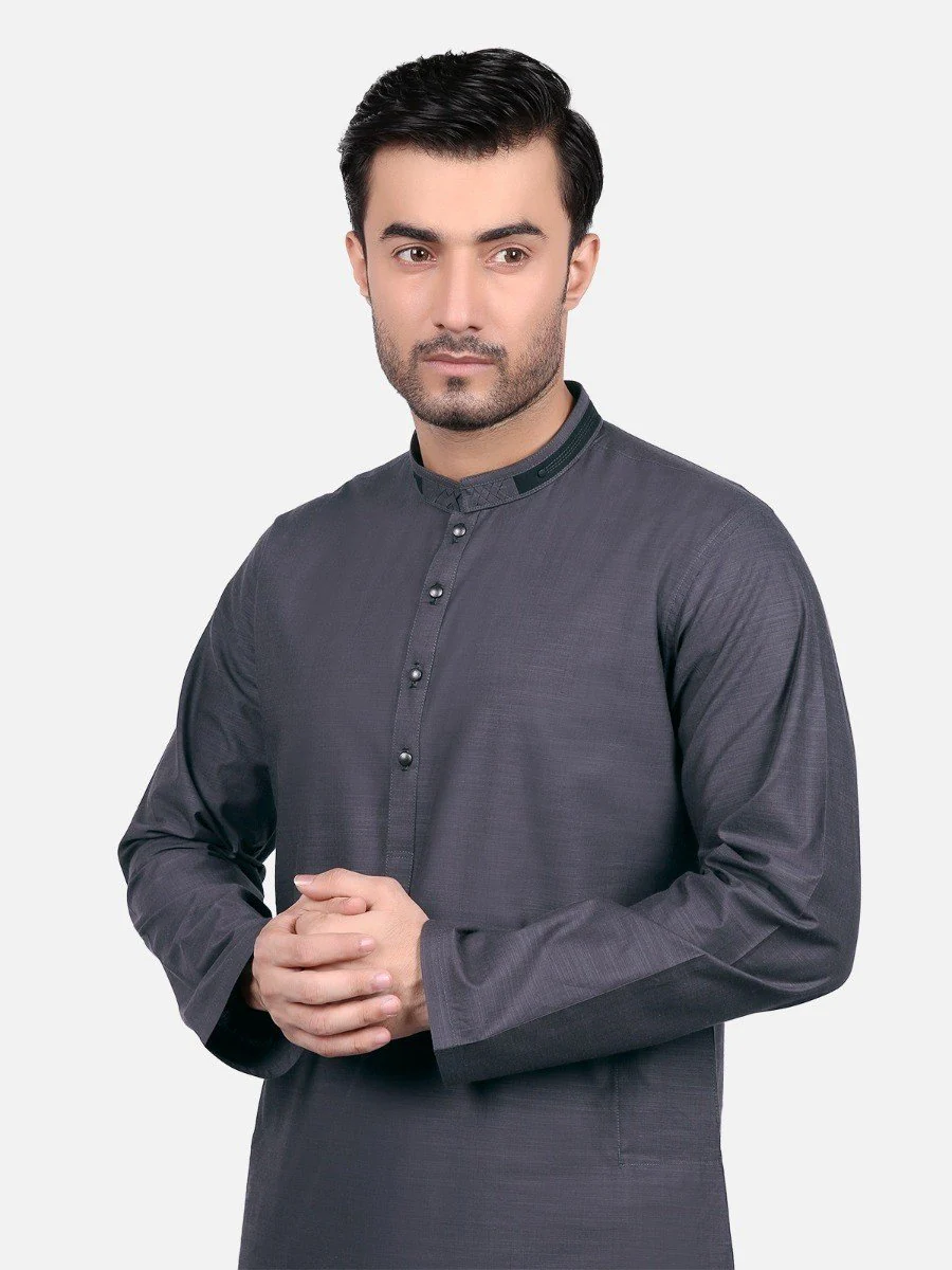 Men's Dark Grey Kurta - EMTK18S-9651 - Image 2