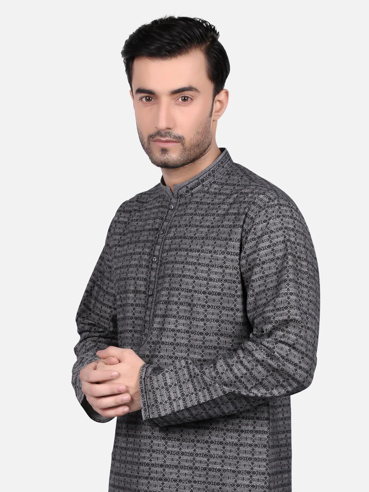 Men's Grey Kurta - EMTK18S-9652 - Image 4