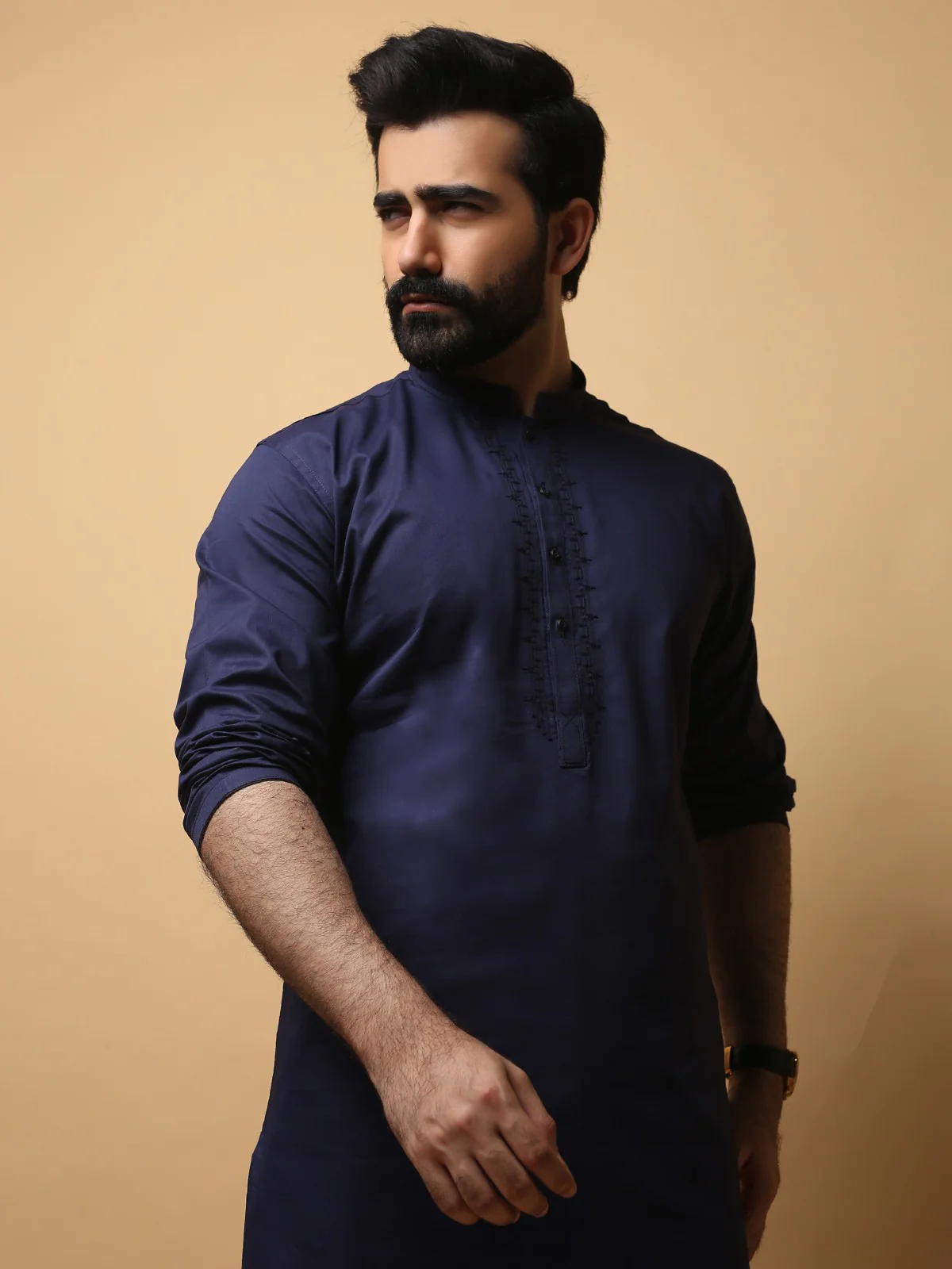 Men's Navy Blue Kurta - EMTK18S-9660 - Image 2
