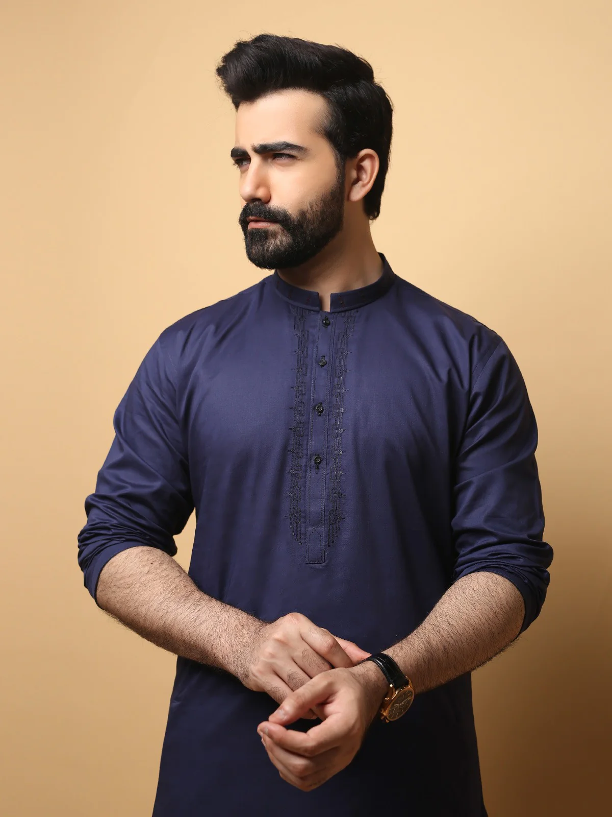 Men's Navy Blue Kurta - EMTK18S-9660 - Image 3
