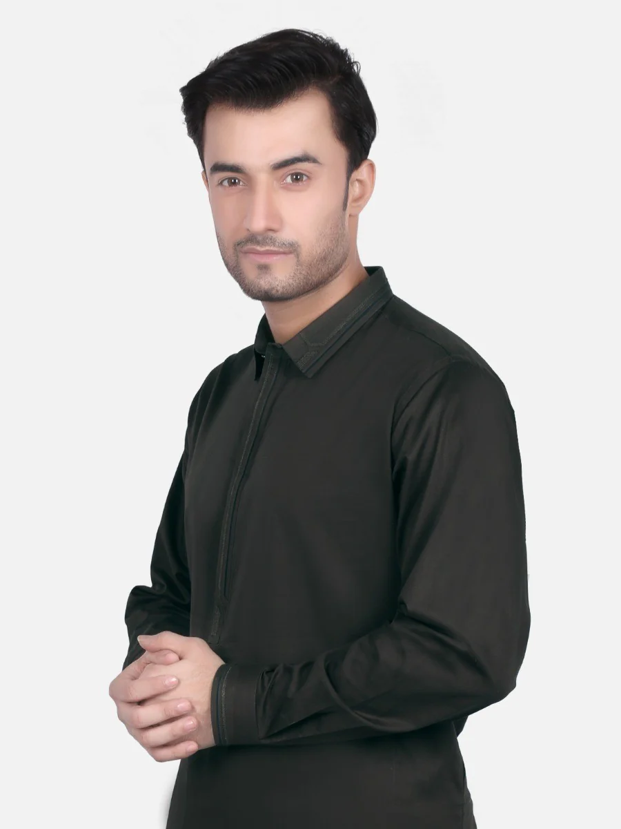 Men's Dark Green Kurta - EMTK18W-9670 - Image 2