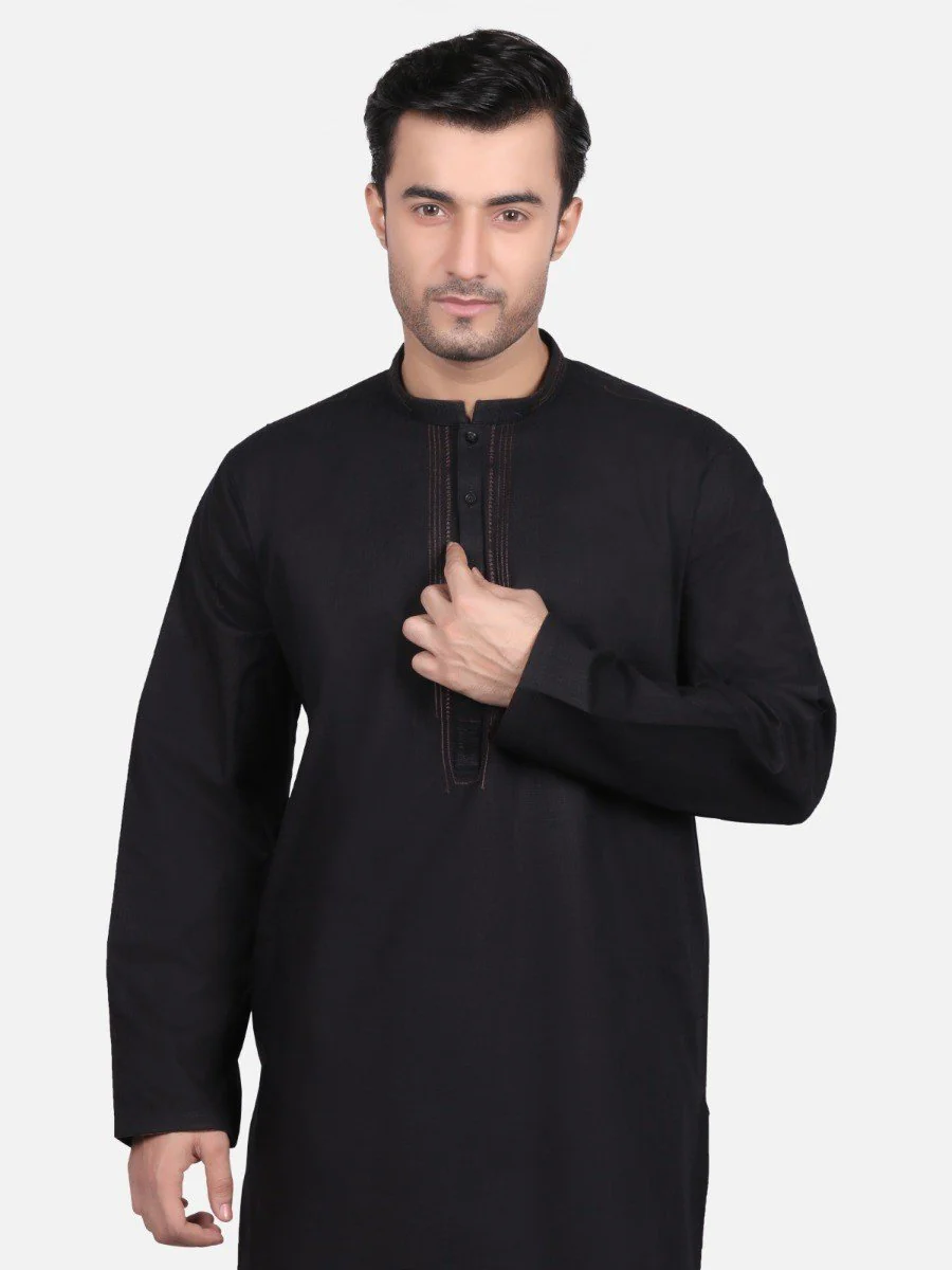 Men's Black Kurta - EMTK18W-9676 - Image 2