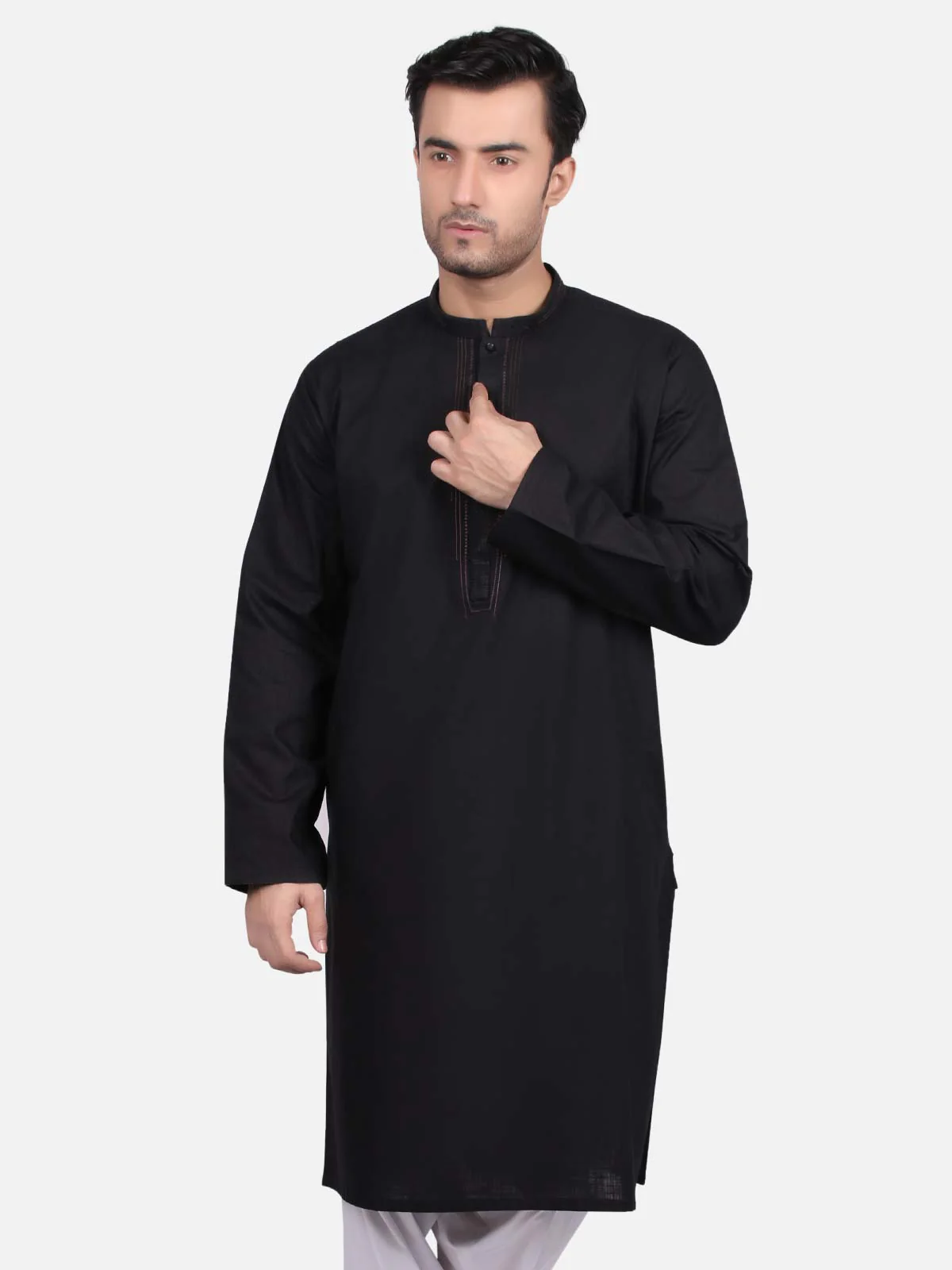Men's Black Kurta - EMTK18W-9676 - Image 3