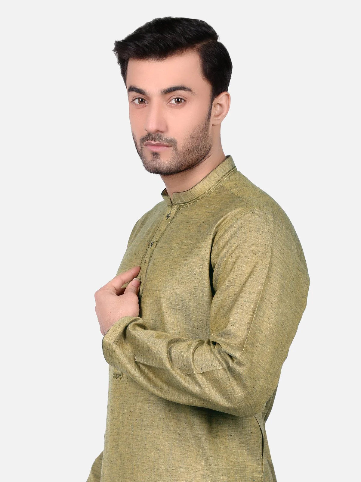 Men's Olive Green Kurta - EMTK18W-9692 - Image 2