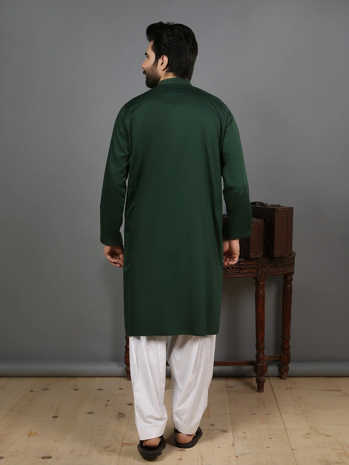 Men's Bottle Green Kurta - EMTK19S-9809 - Image 3