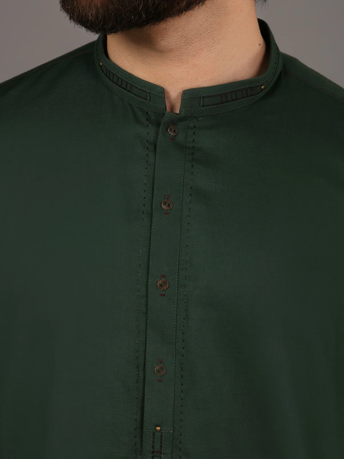 Men's Bottle Green Kurta - EMTK19S-9809 - Image 4