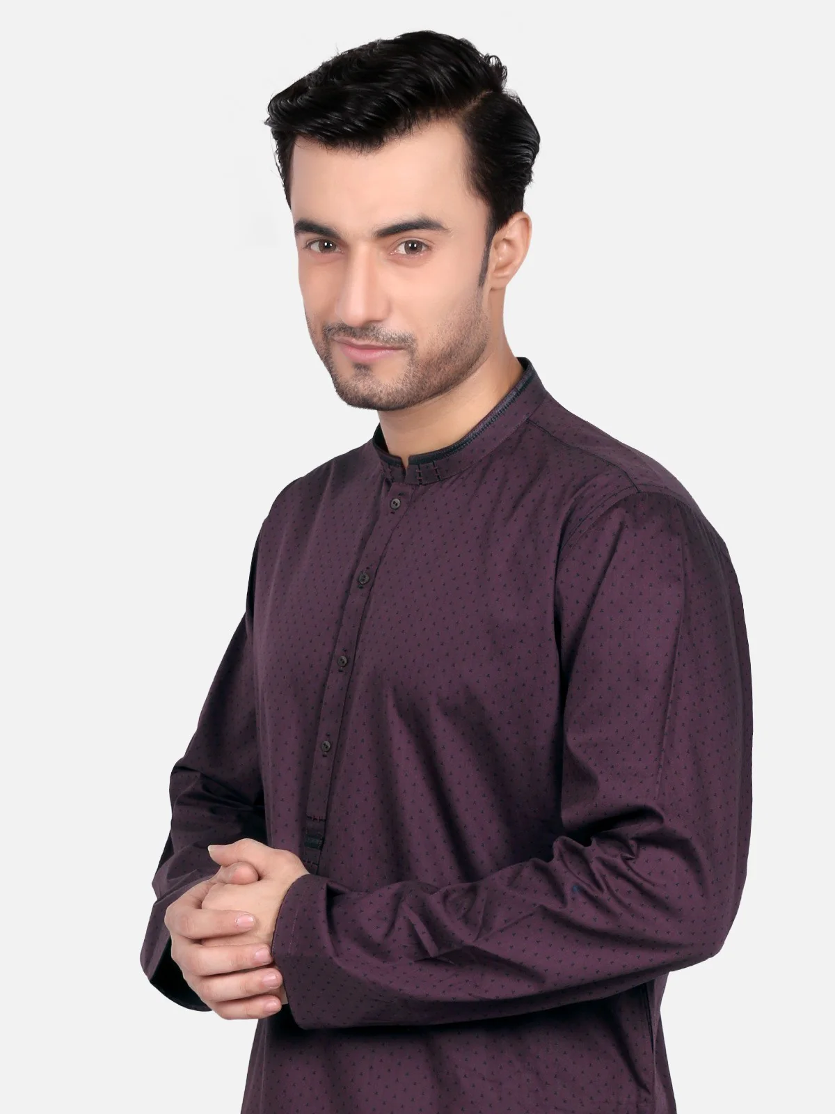 Men's Burgundy Kurta - EMTK19S-9672 - Image 2