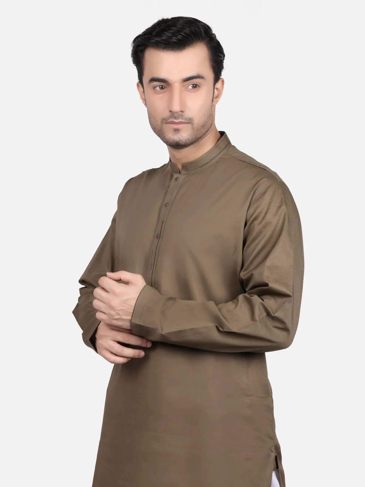 Men's Olive Kurta - EMTK19S-9678 - Image 2
